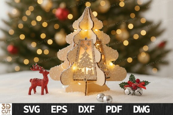 3D Christmas Tree Lantern SVG for Laser Cutting Projects