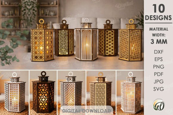 3D Decorative Lanterns Bundle Lasercut: A Versatile Design Asset for Home Decor Projects