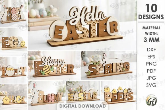 3D Easter Table Signs Bundle for Laser Cutting Stands