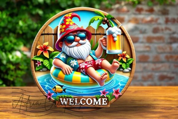 3D Gnome Summer Round Sublimation Png for Graphics & Crafts