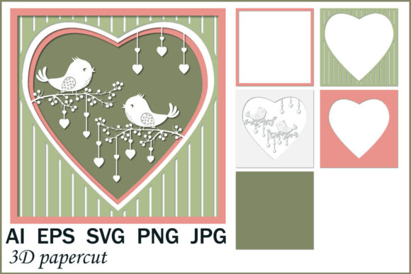 3D Greeting Card, Lovebirds, Papercut: Graphics for Crafts