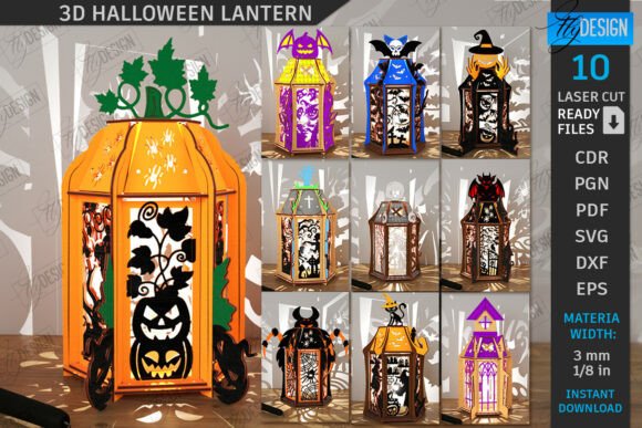 3D Halloween Lanterns Laser Cut Bundle for Autumn Amp Projects