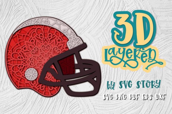 3D Helmet Football Layered SVG Design for Shadow Boxes