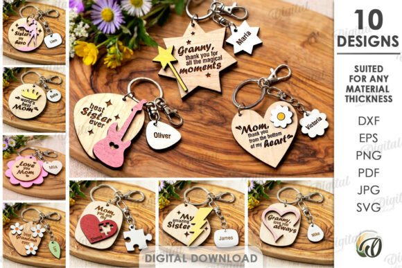 3D Mother’s Day Keychains Bundle for Laser Cutting Projects