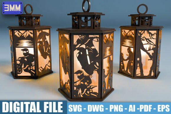 3D Motorcycle Lantern Laser Cut Files for Creative Stands
