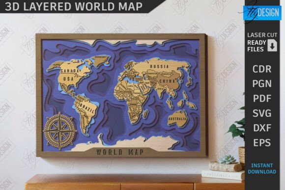 3D Multilayer Wall World Map Laser Cut: A Design Asset for Global-Inspired Branding