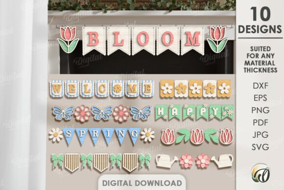 3D Spring Banners Bundle for Laser Cutting: A Versatile Wall Decor Asset