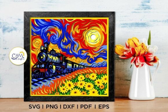3D Sunset Train Shadow Box SVG for Local Business Branding