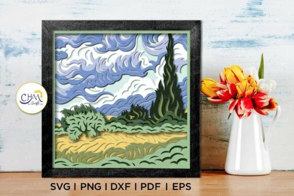 3D Wheat Field With Cypresses Shadow Box SVG Review