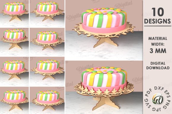 3D Wooden Cake Stands Bundle for Laser Cutting: A Versatile Birthday Graphic Design Asset