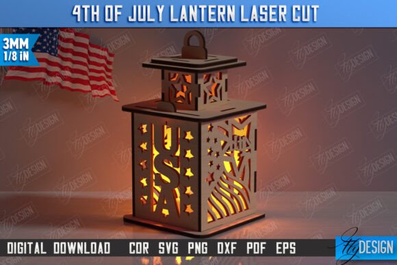 4th of July Lantern Laser Cut 3D Ornament for Branding