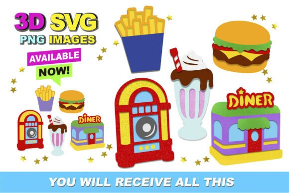 50s Diner 3D SVG and Clipart for Birthday Products