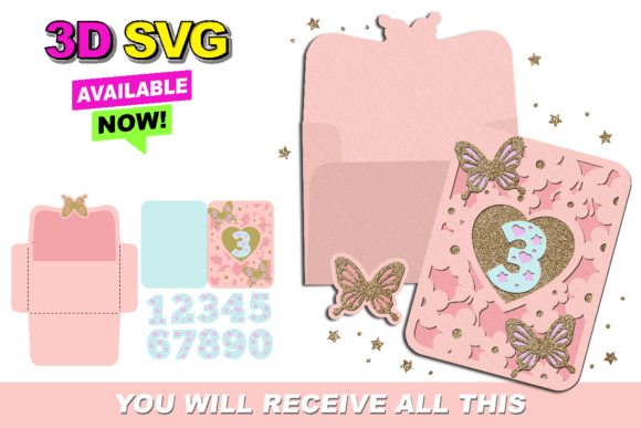 Butterfly Card and Envelope 3D SVG for Crafts & Graphics