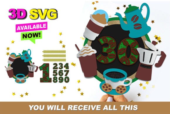 Coffee Cake Topper 3D SVG for Crafts and Graphics