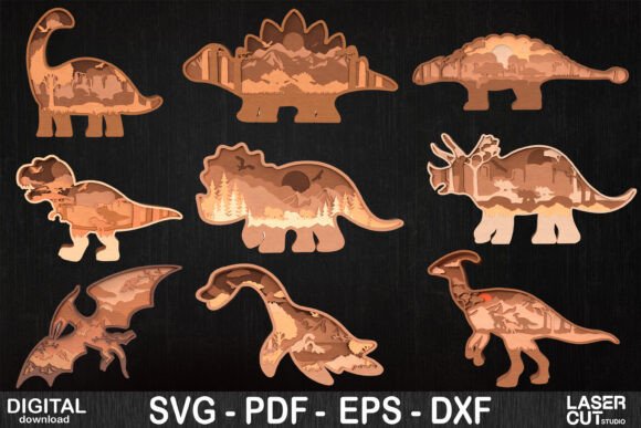 Dinosaur 3D Layered SVG Bundle for Laser Cutting Wall Decor