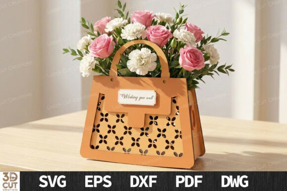 Elegant Floral Handbag Box 3D SVG for Laser Cutting Boxes
