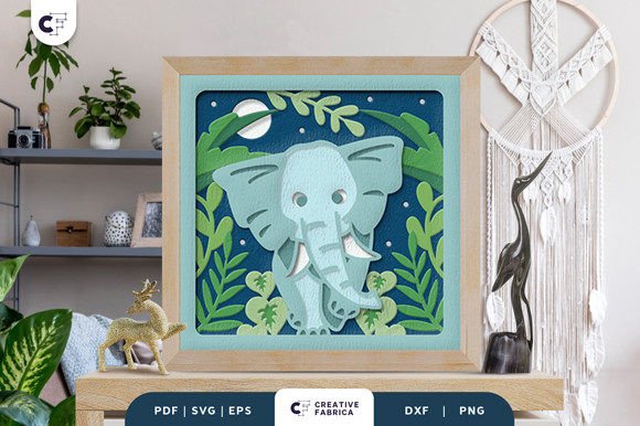 Elephant 3D Shadow Box Paper Cut SVG