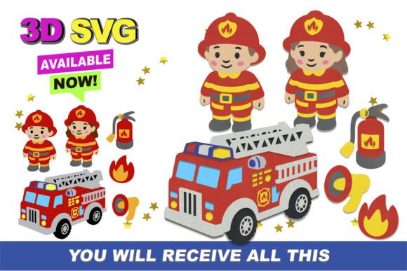 Firefighters Elements 3D SVG for Crafts and Graphics Projects