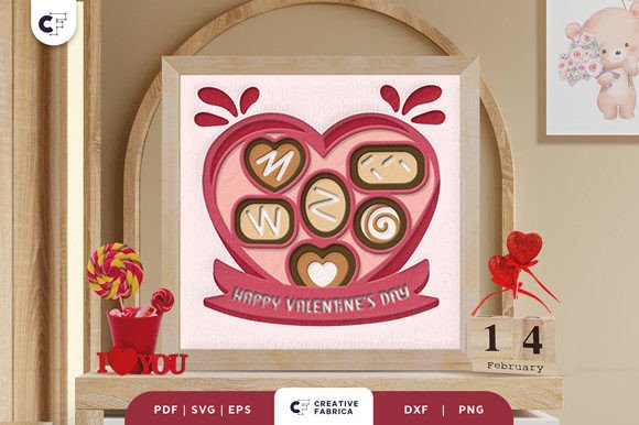 Heart Shape Chocolate Box 3D Paper Cut: A 3D SVG for Holidays