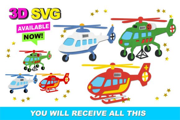 Helicopter Elements 3D SVG for Crafts and Graphics