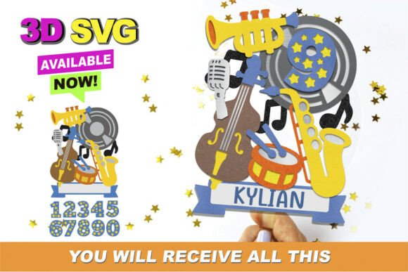 Jazz Cake Topper 3D SVG for Crafts and Graphics
