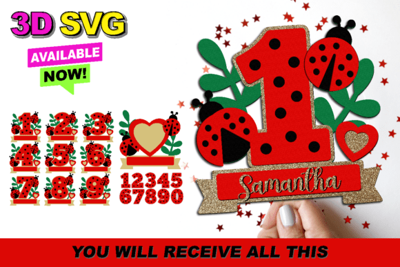 Ladybug Numbers Topper 3D SVG: A Vibrant Graphic Design Asset for Crafts and Branding