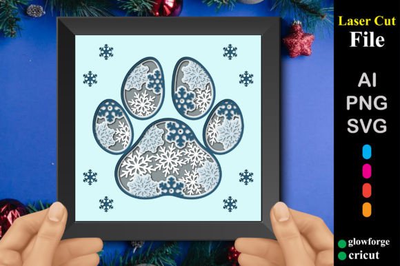 Paw 3d Snow Christmas Shadow Box Svg