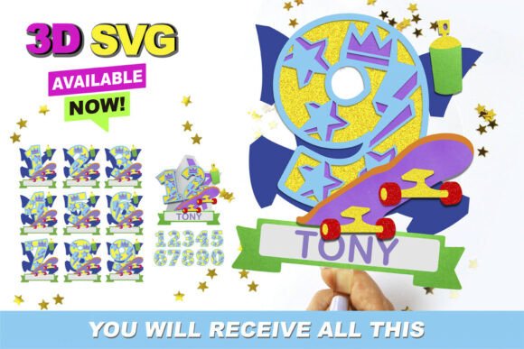 Skateboard Numbers Topper 3D SVG: A Versatile Design for Sports Lovers