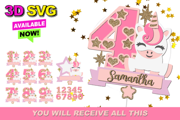 Unicorn Numbers Topper 3D SVG: A Playful Graphic Design Asset for Creative Websites